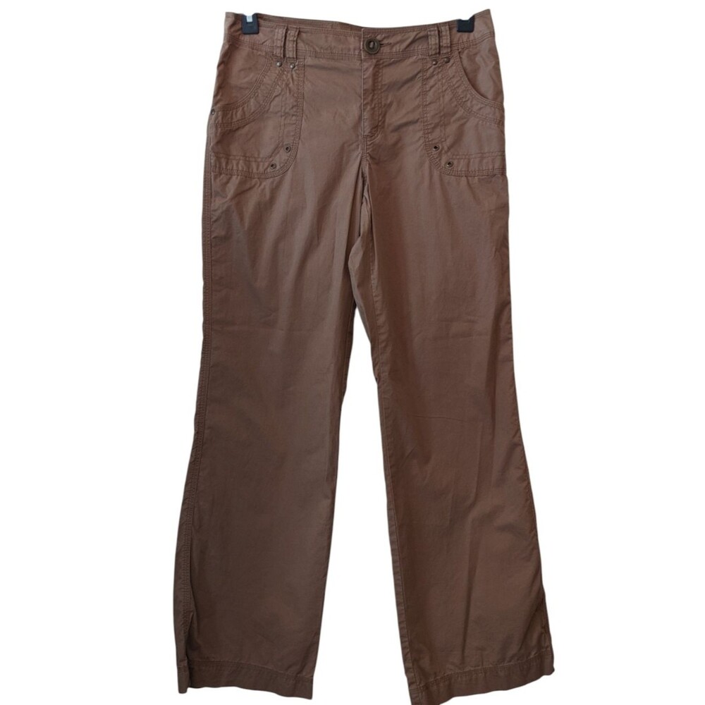 Y2K Wide Leg Pants Brown Streetwear Rivets Lightweight Cotton Size 8